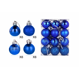 Macro detail of 24 blue Christmas ball ornaments in shiny, matte, and glitter finishes
