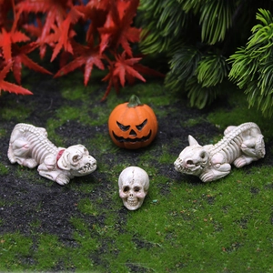 Halloween Skeleton Figurine Miniatures Realistic Resin Pumpkin Skull Cat Dog Bone Texture Garden Micro Landscape Desk Party Decor