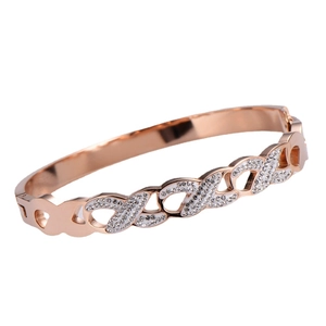Elegant rose gold infinity link bracelet with pavé-set sparkling crystals for women