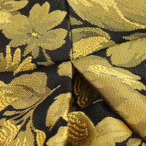 Vestido retro elegante sin mangas negro con textura de tela de jacquard floral dorado