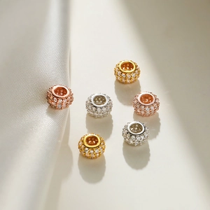 Pave Cubic Zirconia Spacer Beads S925 Sterling Silver Round Tire Charms For Jewelry Making DIY Bracelets