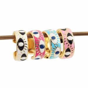 Evil Eye Ring Copper Gold Plated Enamel Open Adjustable Bohemian Trendy Jewelry For Women