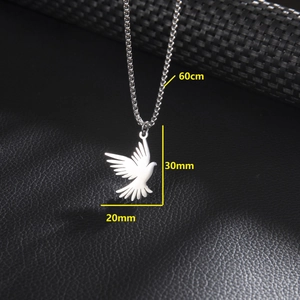 Minimalist silver stainless steel bird pendant necklace with 60cm long snake chain