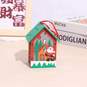 Lighted wooden Christmas house ornament with Santa Claus and sparkling silver glitter decor