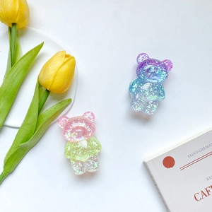 Support de téléphone ours pailleté avec dégradé de couleurs et style mignon