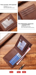 Detail of brown leather wallet interior with three card slots and one clear ID window