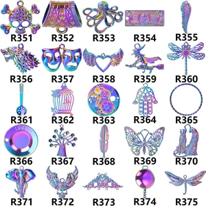 Matrix display of 25 colorful stainless steel charms with distinct shapes and model numbers
