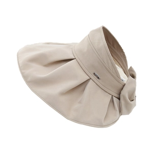 Women's summer breathable open top sun hat with wide pleated brim and ribbon bow