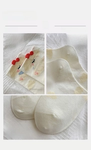 Detail of cartoon bear socks showing elastic cuff, reinforced heel and flat toe seam