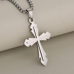 Minimalist stainless steel religious cross pendant necklace with silver box chain for men and women