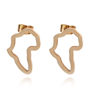 Détail de boucles d'oreilles carte d'Afrique en acier inoxydable doré avec reflet miroir