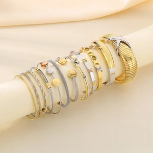 Stainless Steel Bangle Bracelet For Women 18K Gold Plated Cable Rope Texture X Cross Knot Design Geometric Modern Jewelry