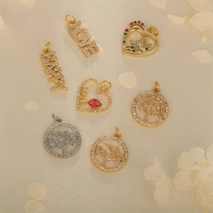 DIY Charms Pendants Copper Gold Plated Zircon Inlaid Tree Of Life Heart Letter Happy Love For Jewelry Making Accessories