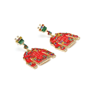 Christmas sweater drop earrings with red enamel and colorful rhinestones and Let's Get Lit slogan