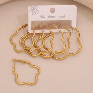 Detailed view of cloud-shaped gold stainless steel earrings on a jewelry display card