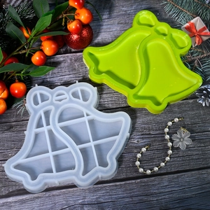Silikonform für Weihnachtsglocken für DIY Harz-Tabletts und Gipsarbeiten mit Schleife