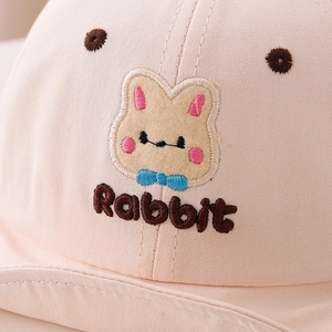 Pink cotton baby sun hat with cute embroidered plush rabbit and Rabbit text logo