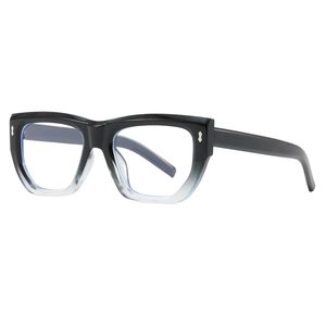 Classic black gradient transparent acetate eyewear frame with a 45-degree side view