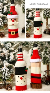 Detailed knitted wine bottle covers featuring Santa and Snowman holiday characters