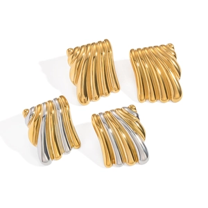 Boucles d'oreilles vagues bicolores or et argent avec texture plissée géométrique