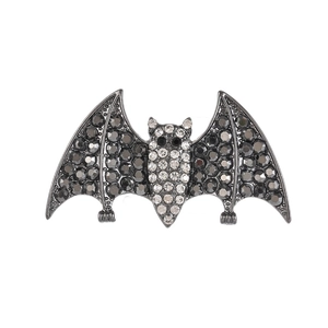 Gothic black rhinestone bat brooch with sparkling silver alloy and halloween theme