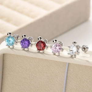 Turtle shape cartilage earrings set with colorful zircon stones in five vibrant colors
