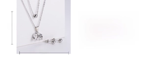 Detailed view of hollow elephant pendant and bead earrings with size specifications