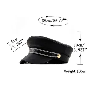 Retro-Marine-Mütze aus PU-Leder für Damen mit 5,5 cm Krempe und 58 cm Kopfumfang