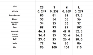 Detailed size chart for retro jacquard dress with measurements for XS to L sizes