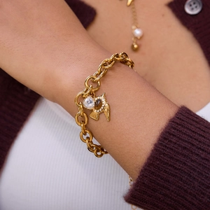 Vintage Edelstahl 18K Vergoldet Vogel Anhänger Armband Für Damen Tigerauge Strass Bohemian Luxus Schmuck