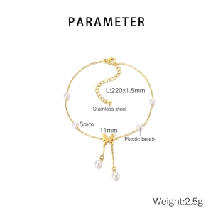 Detailed size parameters of gold butterfly anklet with pearls and stainless steel chain