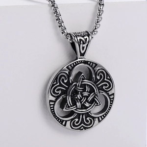 Vintage Viking Celtic Knot pendant in antique silver finish with square pearl chain