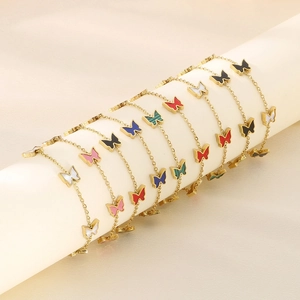 Butterfly Bracelet Stainless Steel Enamel Drip Oil Adjustable Chain Minimalist Fashion Jewelry For Women