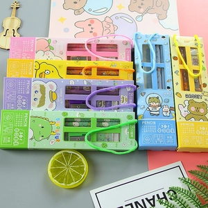 5-in-1 cartoon stationery gift set with pencils and ruler in a portable colorful handle box