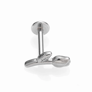 Clou d'oreille tulipe argentée en acier inoxydable 316L avec un design à dos plat