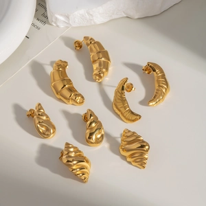 Croissant Seashell Stud Earrings 304 Stainless Steel PVD Gold Plated Vintage Geometric Fashion Jewelry For Women Waterproof