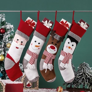 Christmas Stockings Knitted Large Hanging Gift Bags With Santa Snowman Reindeer Penguin For Holiday Fireplace Decor