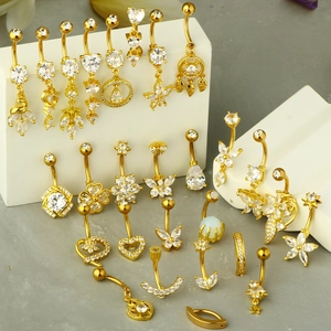 Goldene Bauchnabelpiercings mit Zirkonia in verschiedenen Formen für Damen und Mädchen