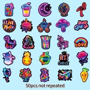 50pcs neon waterproof stickers featuring animals and plants for guitar and luggage