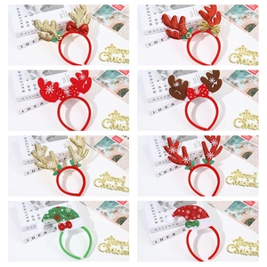 Christmas Headband Reindeer Antler Santa Hat Fabric Sequin Bow Bell Holiday Party Hair Accessory For Kids Adults