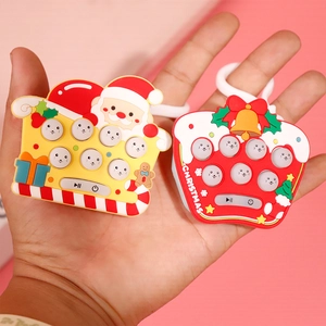 Handheld Christmas pop light-up game console fidget toys in red and yellow santa design