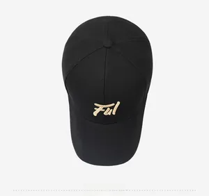 Top-down view of black baseball cap with premium 3D Ful embroidery and cotton texture