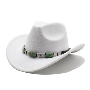 Chapeau de cowboy blanc en feutre de laine avec bande décorative en turquoise ethnique