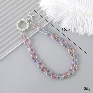 Colorful crystal heart bead phone strap with silver clasp and puppy charm length 16cm 35g
