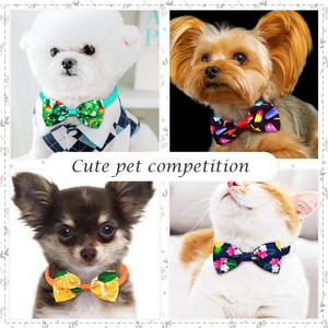 Adjustable pet bow tie set featuring summer fruit and floral patterns for cats and dogs
