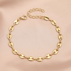 Stainless Steel Pig Nose Mariner Link Bracelet Necklace For Women Fashion Polished Coffee Bean Chain Minimalist Jewelry