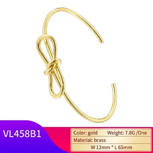 Elegant gold plated brass twist bow bangle minimalist open bracelet for women