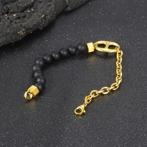 Spliced Chain Bracelet With Matte Black Beads Stainless Steel Geometric Anchor Link Jewelry For Men Women Fashion Punk