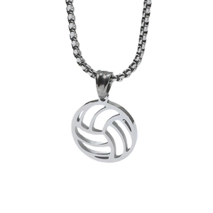 Halskette aus poliertem Edelstahl mit Volleyball-Anhänger an einer Boxkette