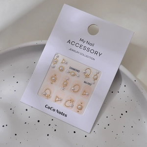 3D gold geometric nail art stickers with pearls on jewelry collection card MJ-052